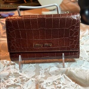 Miu Miu Brown Croc-Embossed Wallet